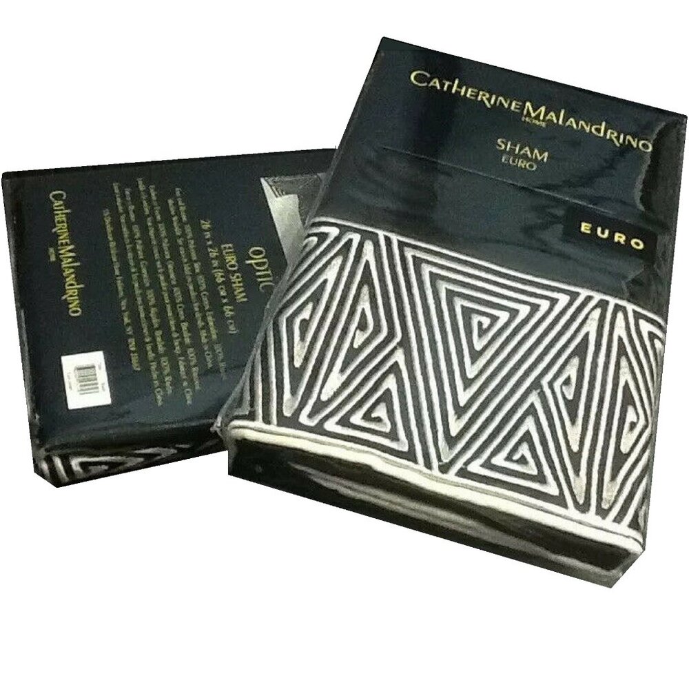 2 new Catherine Malandrino OPTIC Geometric Black and Ivory European Pillow Shams